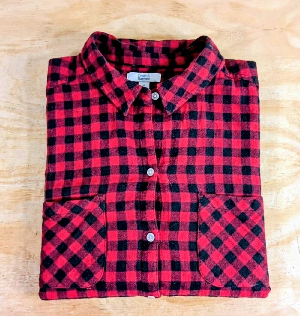 Croft & Barrow Flannel Shirt Women XXL 2XL Red Black Buffalo Plaid Cotton Button